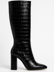 Franziska | Damen Stiefel mit Kroko-Muster und quadratischem Absatz – Schwarz