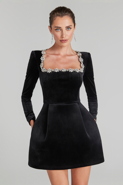 AVA | Langärmliges Kristall-A-Linien-Kleid