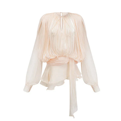 Elegantes Minikleid für den Sommer – Puffärmel & Taillengürtel, Apricot