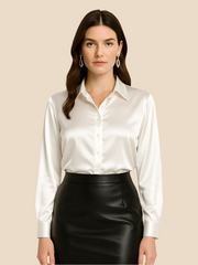 Damenbluse | Klassischer Hemdkragen & eleganter Fall – Weiß