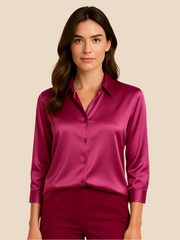 Damenbluse | Klassischer Hemdkragen & eleganter Fall – Rosa