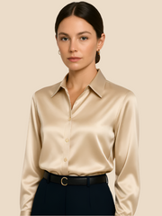 Damenbluse | Klassischer Hemdkragen & eleganter Fall – Aprikos