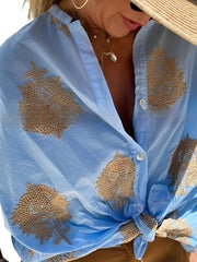 Damenbluse | Knopfleiste & Lässiger Komfort – Blau