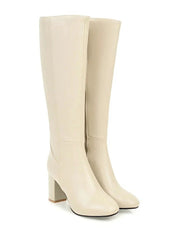 Knielange Damenstiefel mit Absatz - Sienna – Beige