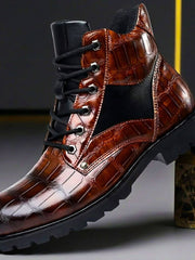 Maik | Stilvoll Geprägte Echtlederstiefel Für Herren – Cognacbraun