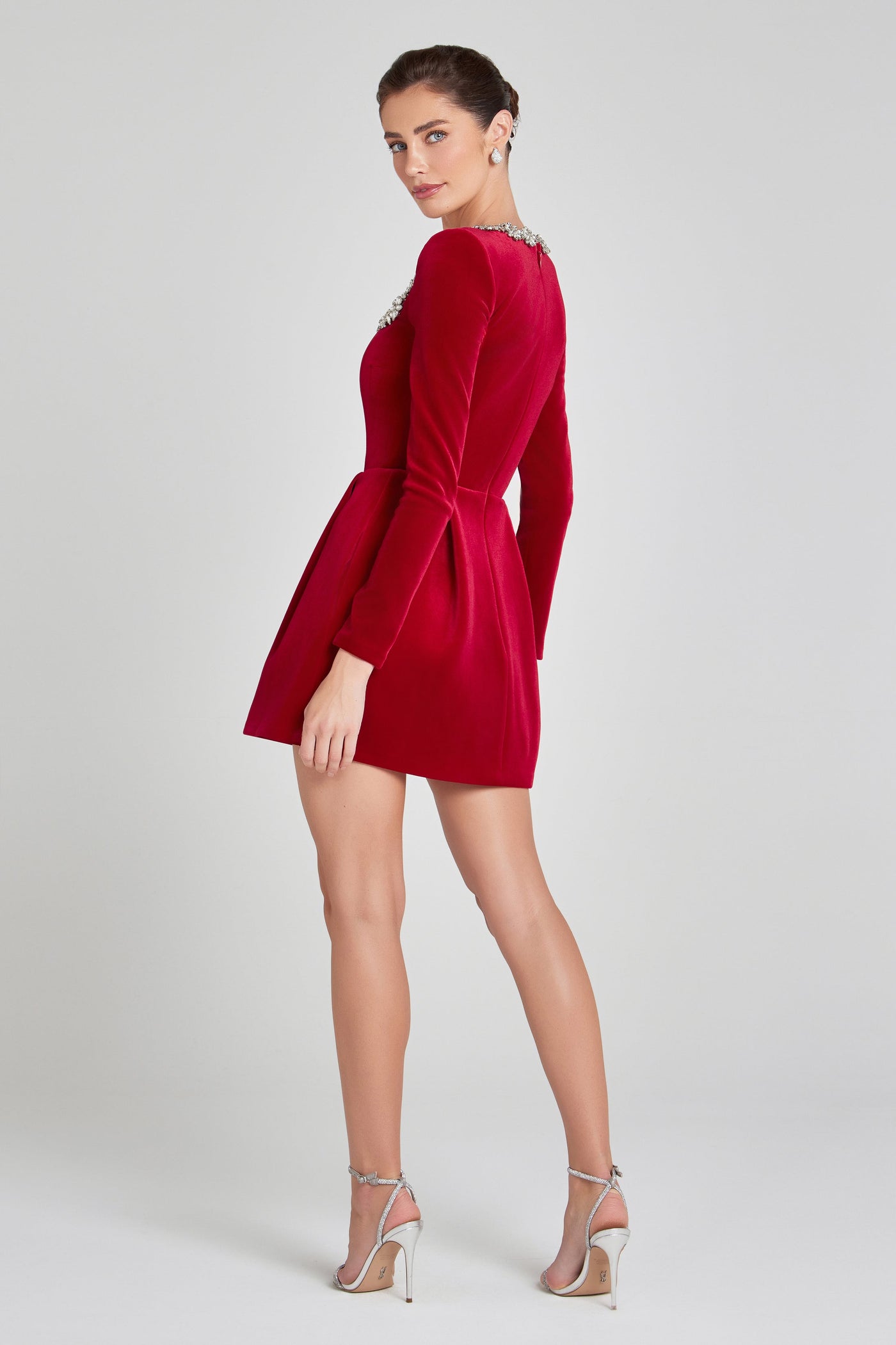 AVA | Langärmliges Kristall-A-Linien-Kleid