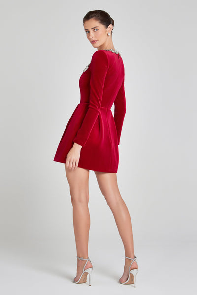 AVA | Langärmliges Kristall-A-Linien-Kleid
