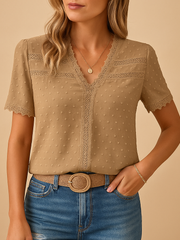 Eirene Damenbluse Mit V-Ausschnitt Und Spitzenbesatz | Blusen – Khaki