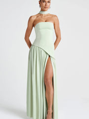 Elegantes Korsettkleid mit Schal-Detail und hohem Schlitz | Damenmode – Mint