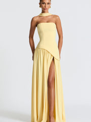 Elegantes Korsettkleid mit Schal-Detail und hohem Schlitz | Damenmode – Zitronengelb