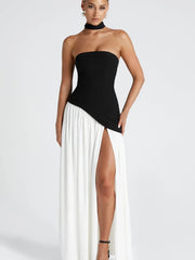 Elegantes Korsettkleid mit Schal-Detail und hohem Schlitz | Damenmode – Schwarz
