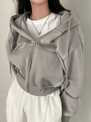 Damen Oversized Kapuzenjacke mit Reißverschluss und Taschen – Grau