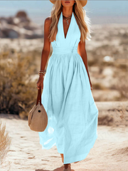 Cordua | Damen Neckholder Maxi Kleid – Blau