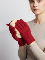 Touchscreen-Handschuhe mit Zopfmuster – Rot