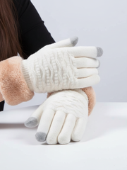 Touchscreen-Handschuhe mit Zopfmuster – Weiß
