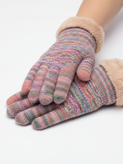 Touchscreen-Handschuhe mit Zopfmuster – Regenbogen