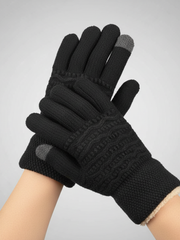 Touchscreen-Handschuhe mit Zopfmuster – Schwarz
