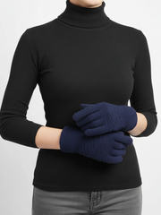 Touchscreen-Handschuhe mit Zopfmuster – Dunkelblau
