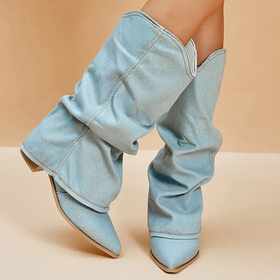 Damen Denim Stiefel mit Blockabsatz