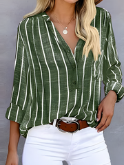 Gestreifte Damenbluse | V-Ausschnitt & Knopfleiste für einen gepflegten Look – Grün