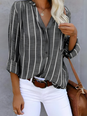 Gestreifte Damenbluse | V-Ausschnitt & Knopfleiste für einen gepflegten Look – Grau