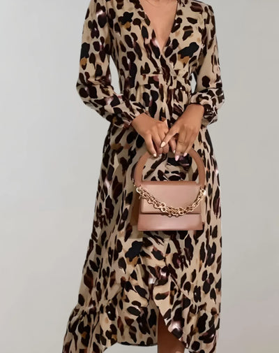 Yzaria – Stilvolles Kleid mit V-Ausschnitt und Leopardenmuster