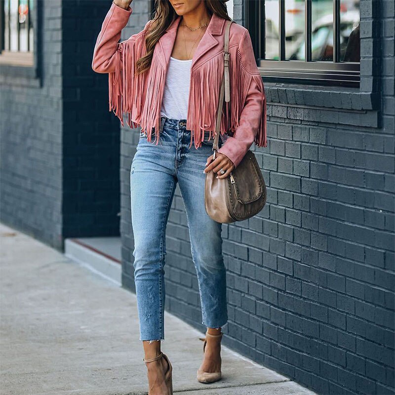 Boho Wildleder‑Fransenjacke – Veganes Suede, Damen West‑Festival Coat