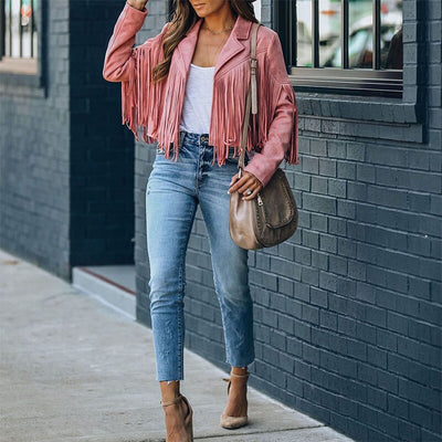 Boho Wildleder‑Fransenjacke – Veganes Suede, Damen West‑Festival Coat