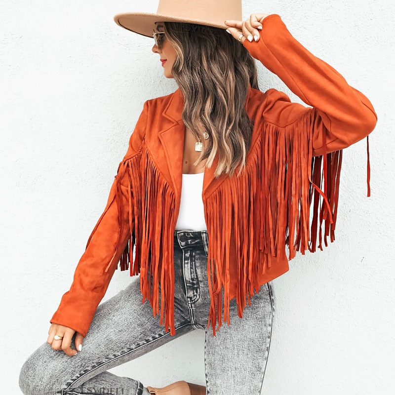 Boho Wildleder‑Fransenjacke – Veganes Suede, Damen West‑Festival Coat