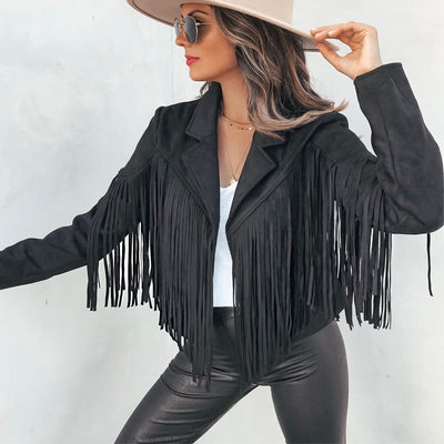 Boho Wildleder‑Fransenjacke – Veganes Suede, Damen West‑Festival Coat