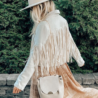 Boho Wildleder‑Fransenjacke – Veganes Suede, Damen West‑Festival Coat