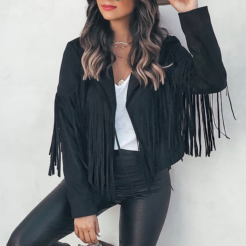 Boho Wildleder‑Fransenjacke – Veganes Suede, Damen West‑Festival Coat