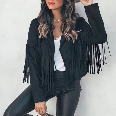 Boho Wildleder‑Fransenjacke – Veganes Suede, Damen West‑Festival Coat