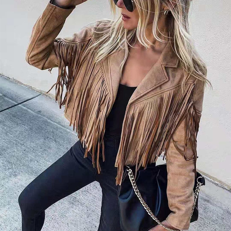 Boho Wildleder‑Fransenjacke – Veganes Suede, Damen West‑Festival Coat