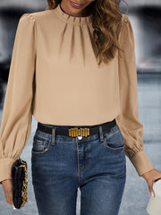 Hemdbluse Damen | Klassischer Kragen & schmeichelnde Faltendetails – Gold