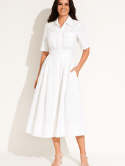 Hemdblusenkleid Damen | Taillengürtel & Figurbetonte Linie – Weiß