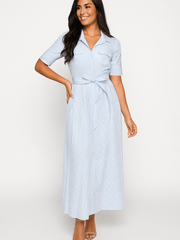 Hemdblusenkleid Damen | Taillengürtel & Figurbetonte Linie – Blau