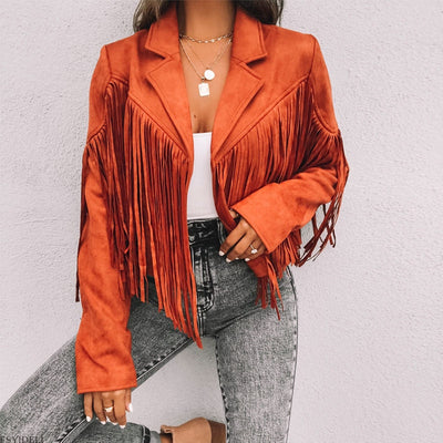 Boho Wildleder‑Fransenjacke – Veganes Suede, Damen West‑Festival Coat