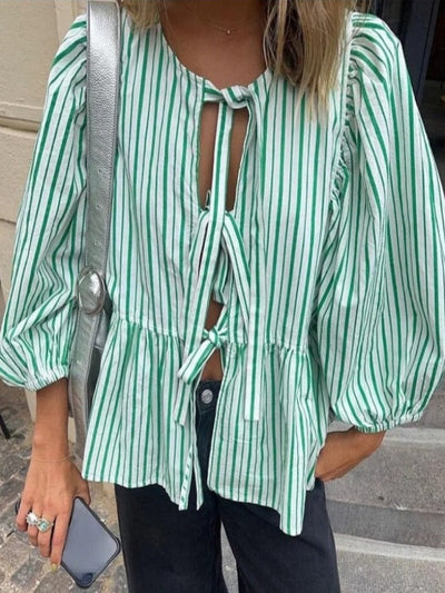 Damen Sommer-Top mit Puffärmeln – Gestreift, Leicht & Trendy