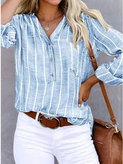 Natascha | Damen Sommer Gestreifte Lässige Bluse – Hellblau