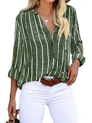 Natascha | Damen Sommer Gestreifte Lässige Bluse – Grün