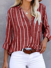 Natascha | Damen Sommer Gestreifte Lässige Bluse – Rot