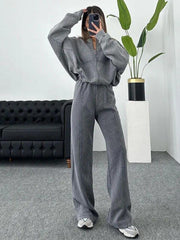 Damen Lässiges Passendes Trainingsanzug Set – Bequemes Zweiteiler Outfit – Grau