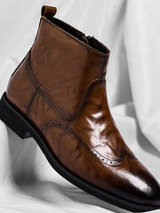 Arthur | Stilvolle Herren-Lederstiefel mit Edler Brogue-Prägung – Cognacbraun