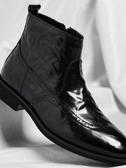 Arthur | Stilvolle Herren-Lederstiefel mit Edler Brogue-Prägung – Obsidianschwarz