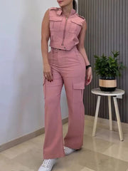 Jumpsuit Damen | Cargo & Weites Bein – Rosa