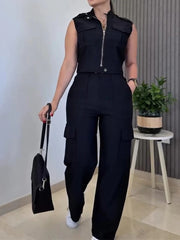 Jumpsuit Damen | Cargo & Weites Bein – Schwarz