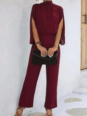 Jumpsuit Damen | Fließend & Mit Cape-Ärmeln – Dunkelrot
