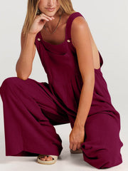 Jumpsuit Damen | Lässiger Latzhosen-Stil & Weites Bein mit Goldknöpfen – Rot
