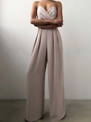 Jumpsuit Damen | Tiefer V-Ausschnitt & Weites Bein – Apricot